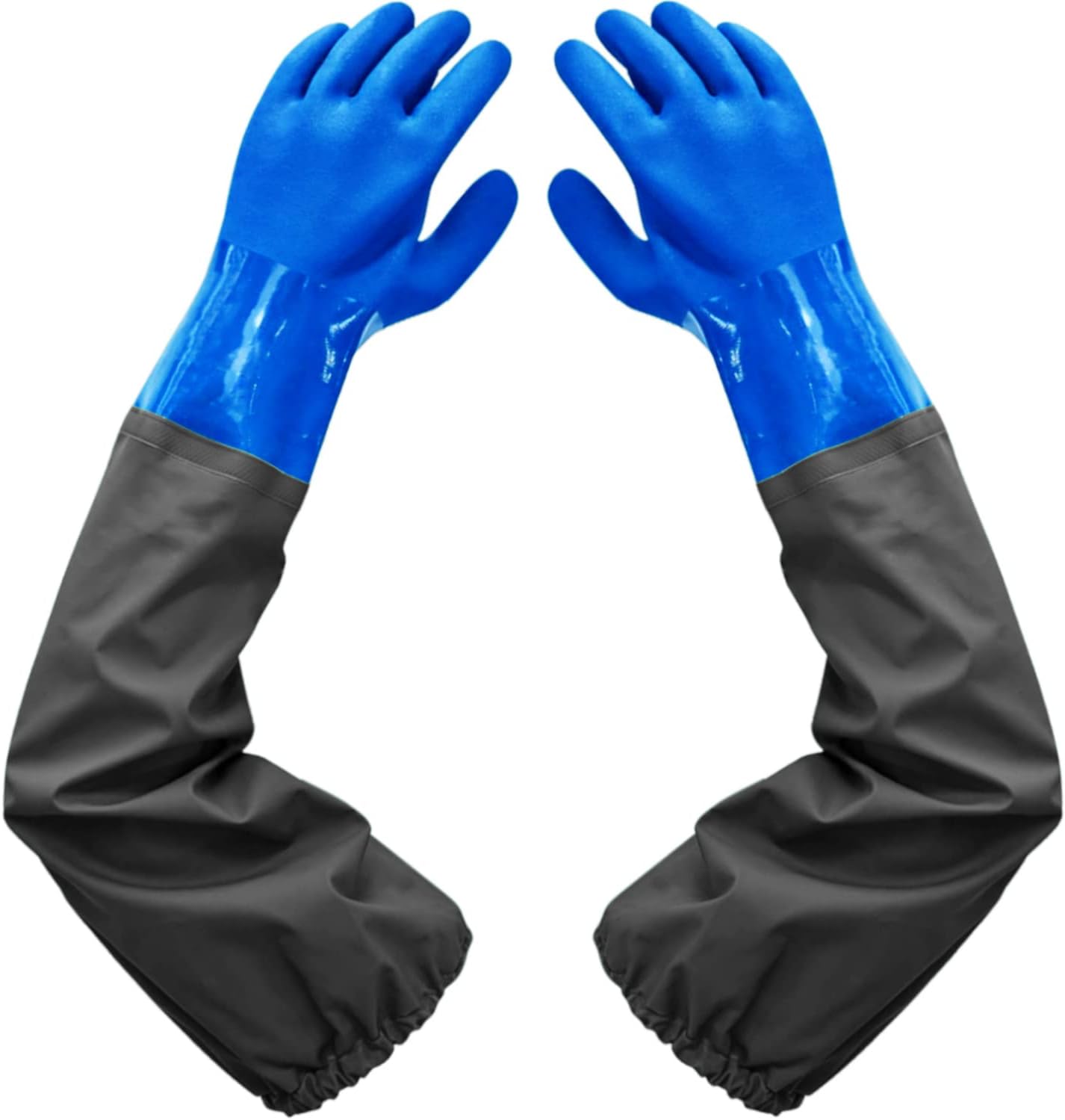 Haiou PVC Chemical Resistant, Long Rubber, Heavy Duty Waterproof Gloves for Chemical and Acid Work, 25 inches, Large-(Blue)