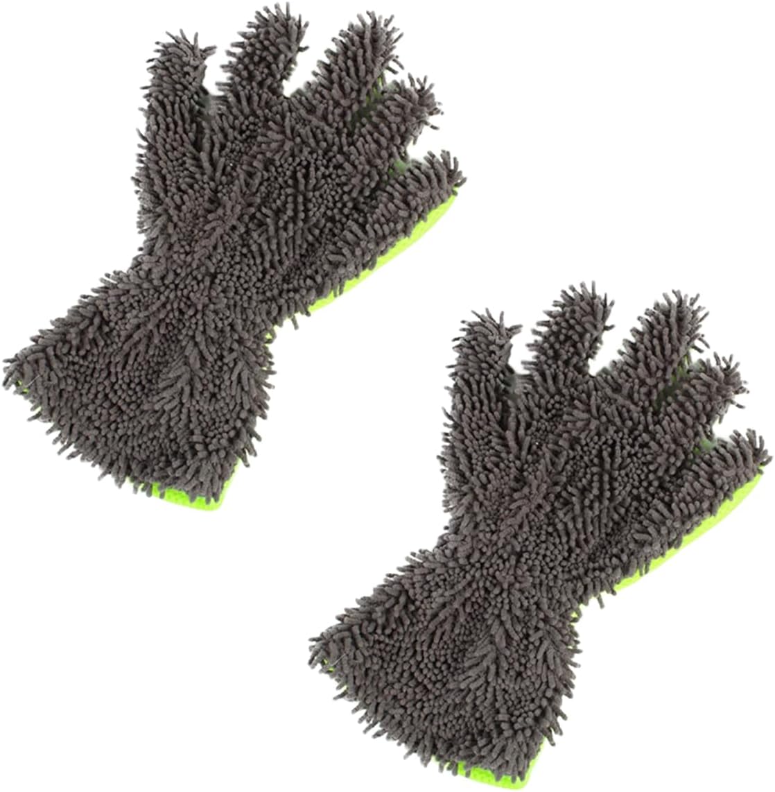 2PCS Car Wash Mitts, Double Sided Chenille Microfiber Dusting Gloves with 5-Finger Design, Anti-Scratch Auto Interior Exterior Detailing Mitt for Cleaning Wheel Tight Spot (Grey)
