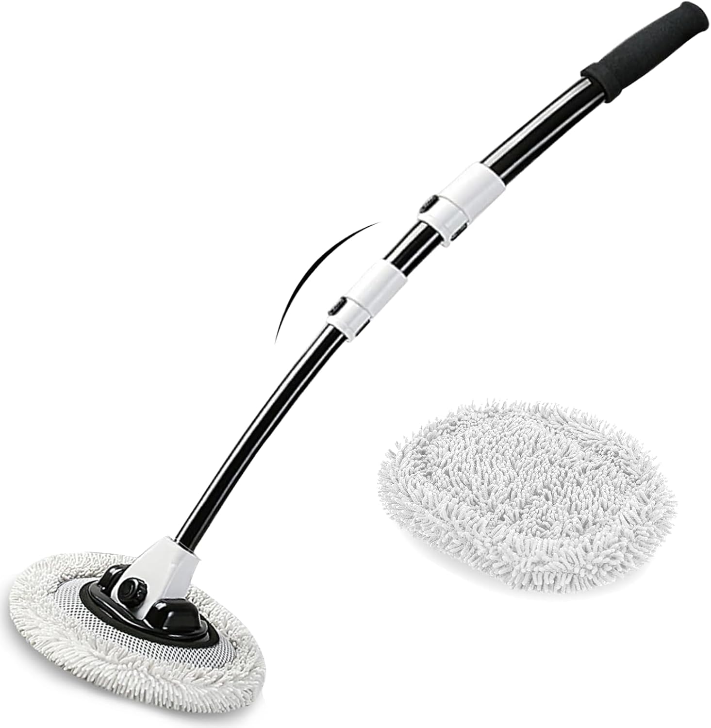 15° Curved Car Wash Brush with Long Handle 43" Microfiber Cleaning Mop Telescopic Extension Pole for Caravan RV Truck Auto SUV Wheel Boat Exterior 2 in 1 Carwash Duster Not Hurt Paint Scratch Free
