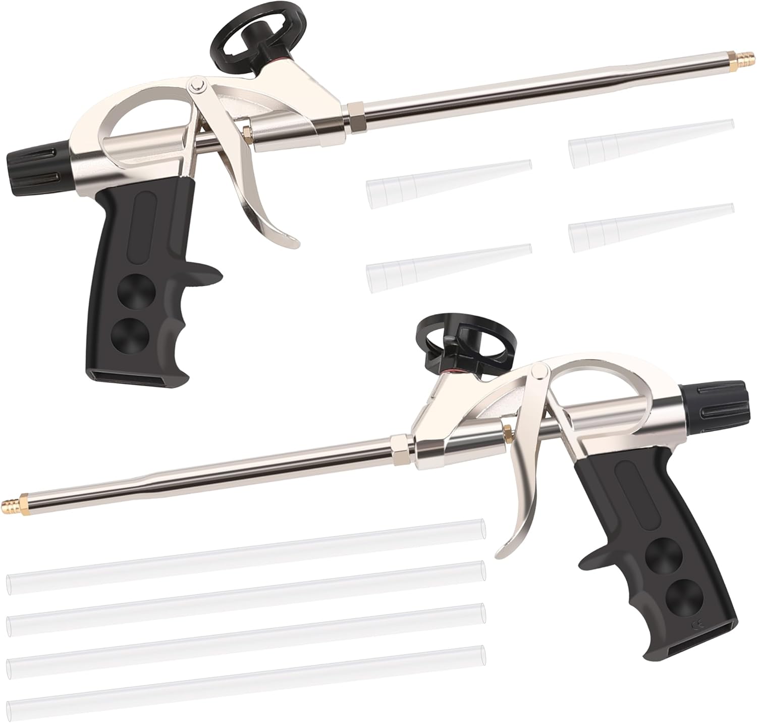 Professional Grade 7.5 Inch Heavy Duty Spray Foam Dispensing Gun with Non-stick teflonized basket and needle valve, Bead Adjustment Valve, 2PACK BLack