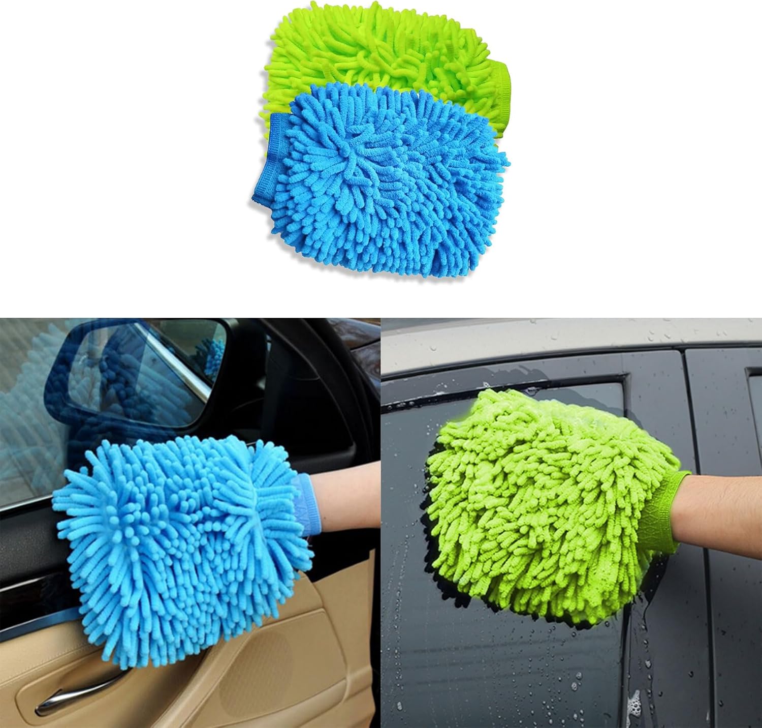 2PCS Car Wash Mitt, Wash Mitts for Car Washing, Chenille Premium Scratch-Free Microfiber Wash Mitt, Double-Sided Car Washing Gloves, Universal Car Accessories for Car, Truck, SUV