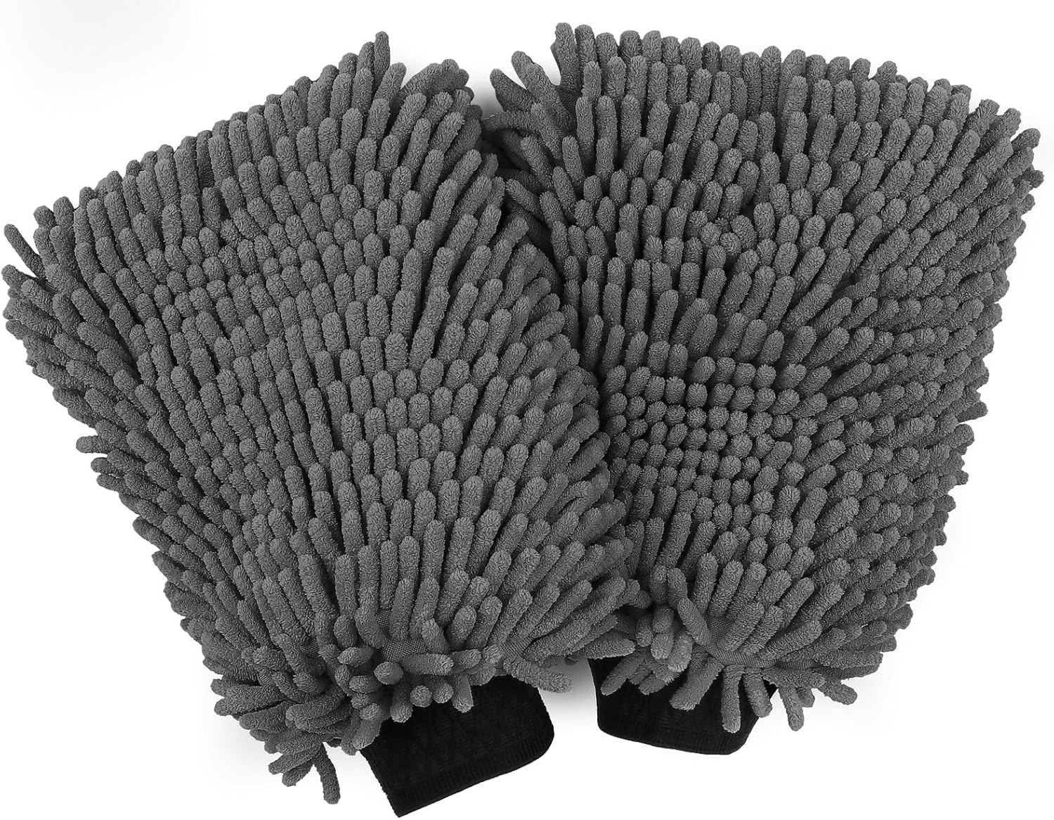 Car Wash Mitt, 2PK Chenille Microfiber Wash Mitt, Scratch-Free & Lint-Free, Rich Foam, Highly Absorbent, Double Sided, Perfect for Car Washing and Detailing, 10.2" x 6.7 ", Grey