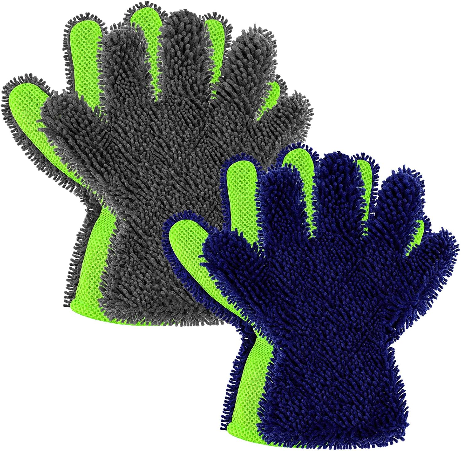 2 Packs Car Wash Mitt 5 Finger Microfiber Wash Mitts Auto Car Dusting Gloves Double Sided Cleaning Gloves for Kitchen Home(Blue and Gray)