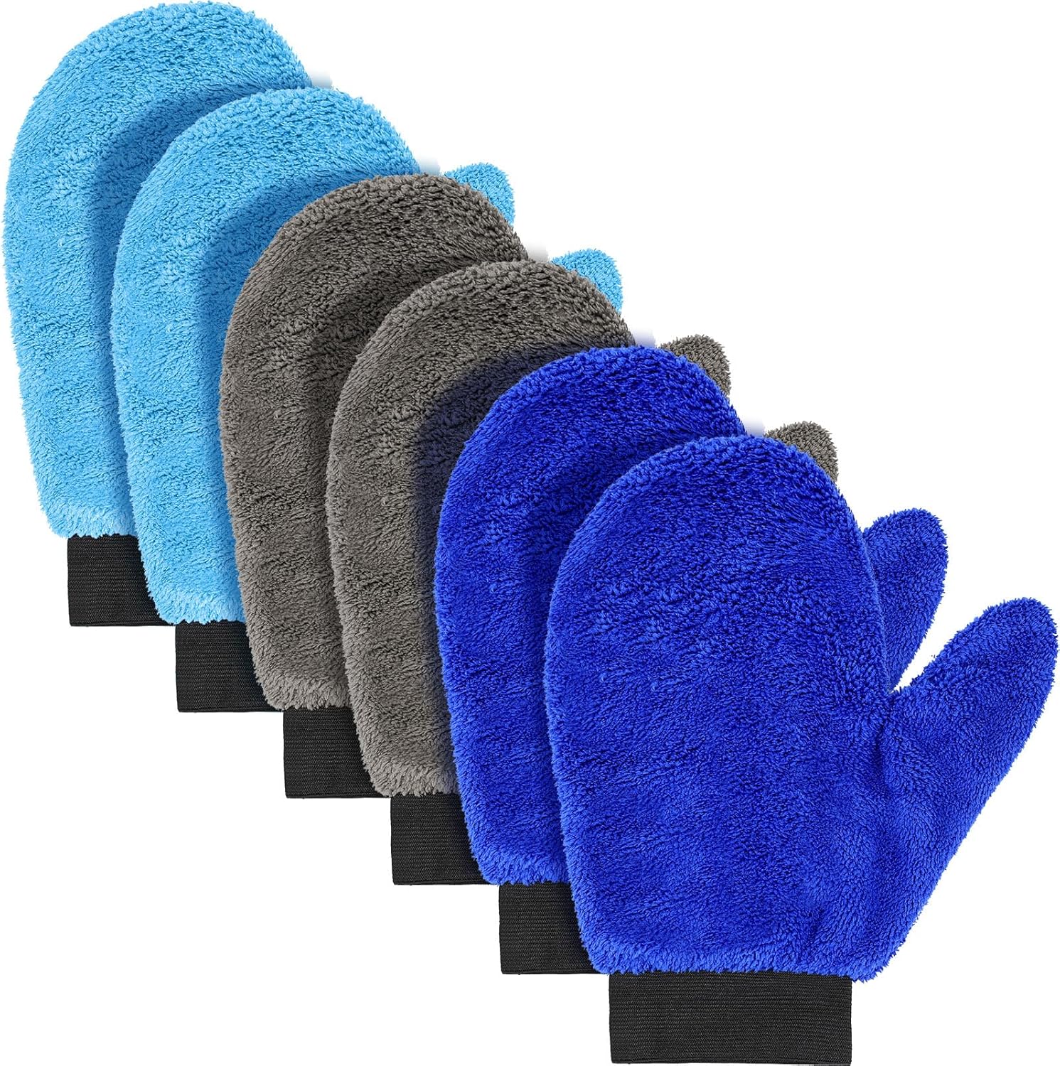 6 Pcs Microfiber Dusting Mitt with Thumb Washable Reusable Household Cleaning Mitt Car Wash Gloves Terry Weave Dusting Gloves for Plant Car Wheel House Blinds Kitchen Pool Dust(Blue, Grey)
