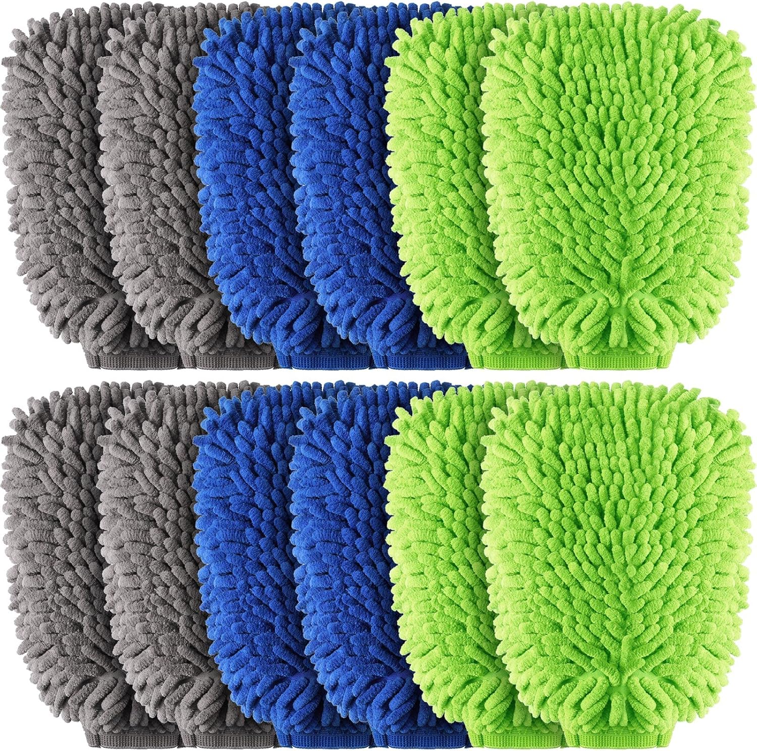 12 Pcs Car Wash Mitts - Chenille Microfiber Mitts Scratch Free Ultra Absorbent Wash Sponge Cloths for Cars, Trucks and Boats - Regular Size, 7.5'' x 10.2''