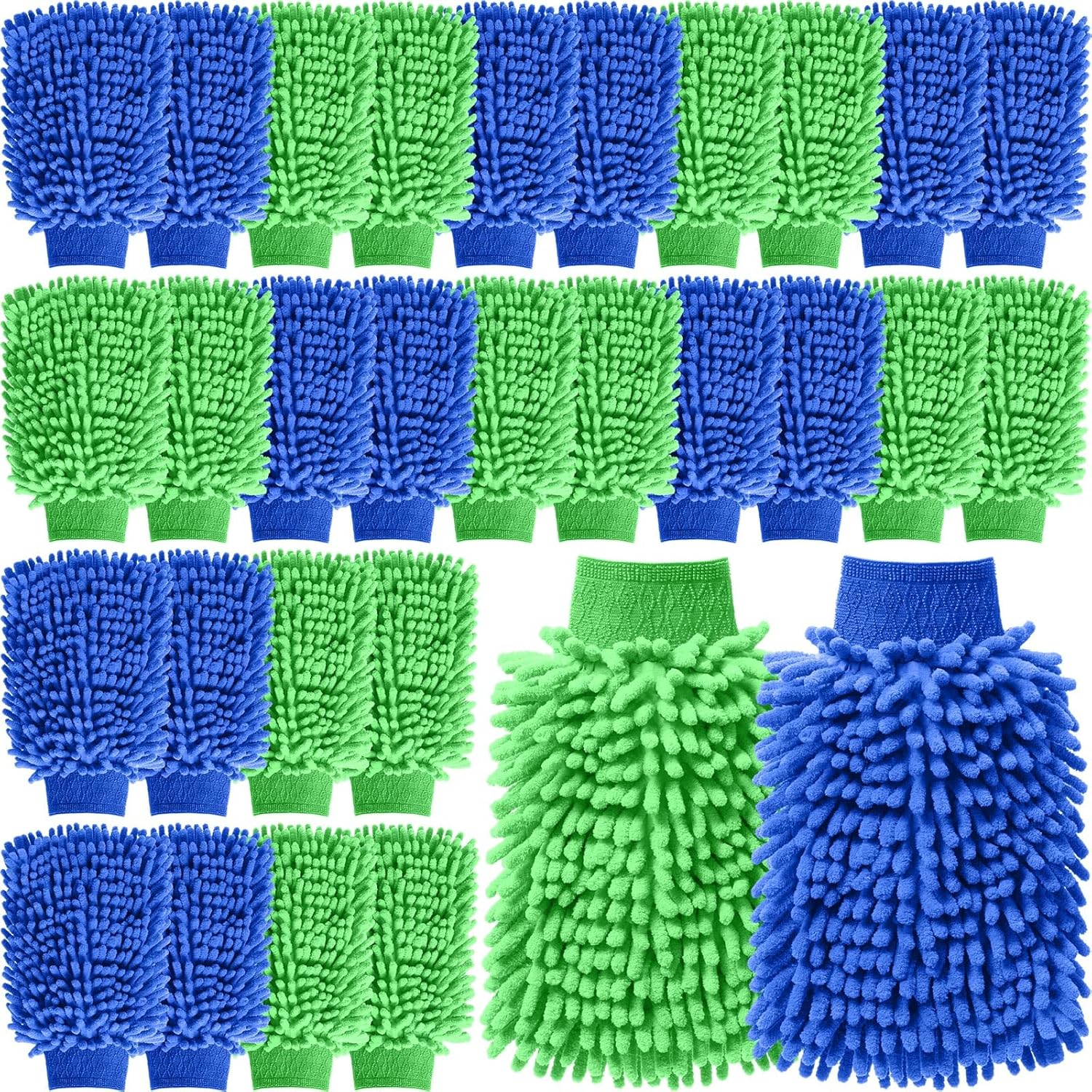 30 Pcs Car Wash Mitt Scratch Free Microfiber Chenille Car Wash Gloves Double Sided Absorbent Mitt for Washing Cleaning Cars Trucks Boats, 9.45 x 5.9 Inch